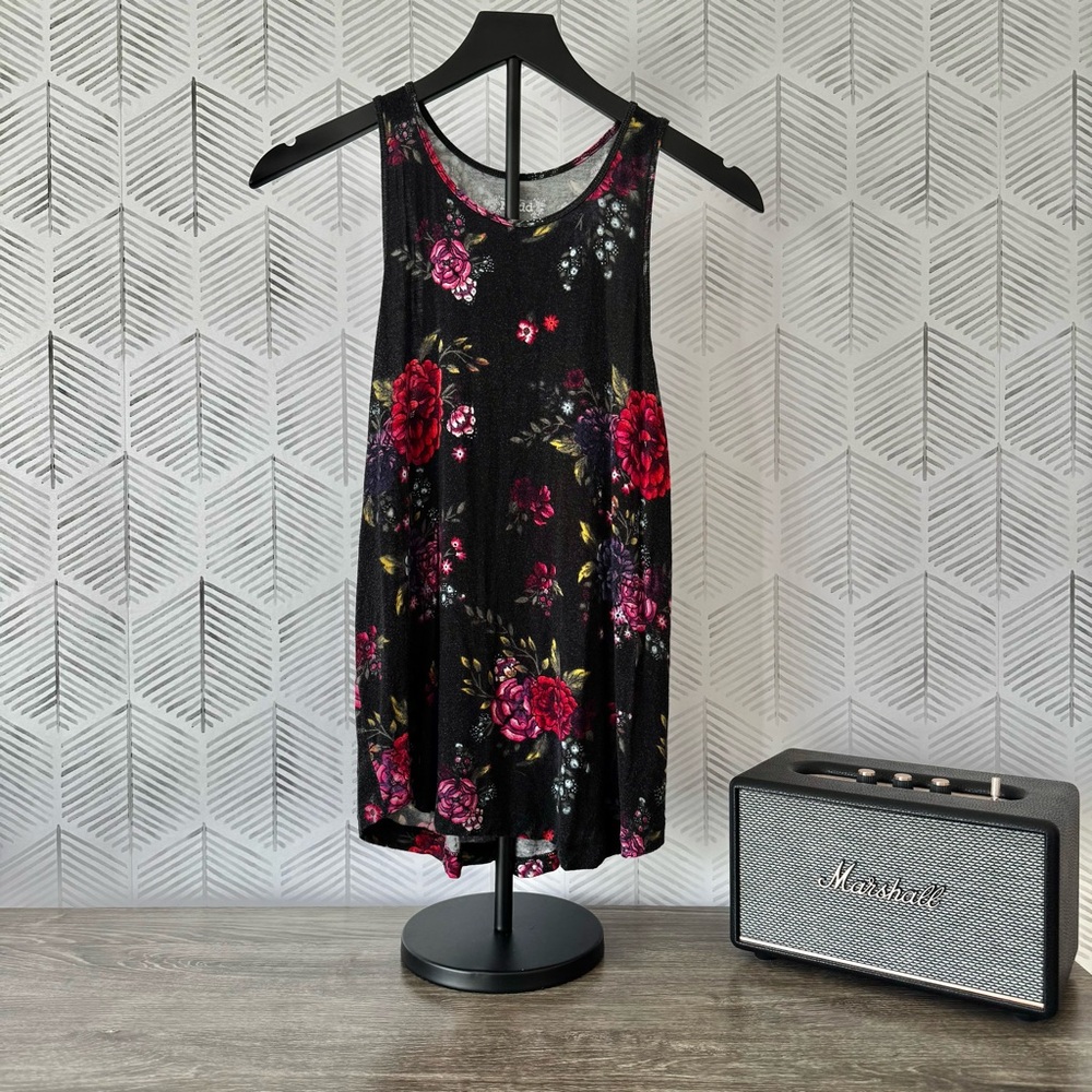 Women’s Black, Red, and Pink Floral Sleeveless Tank Top